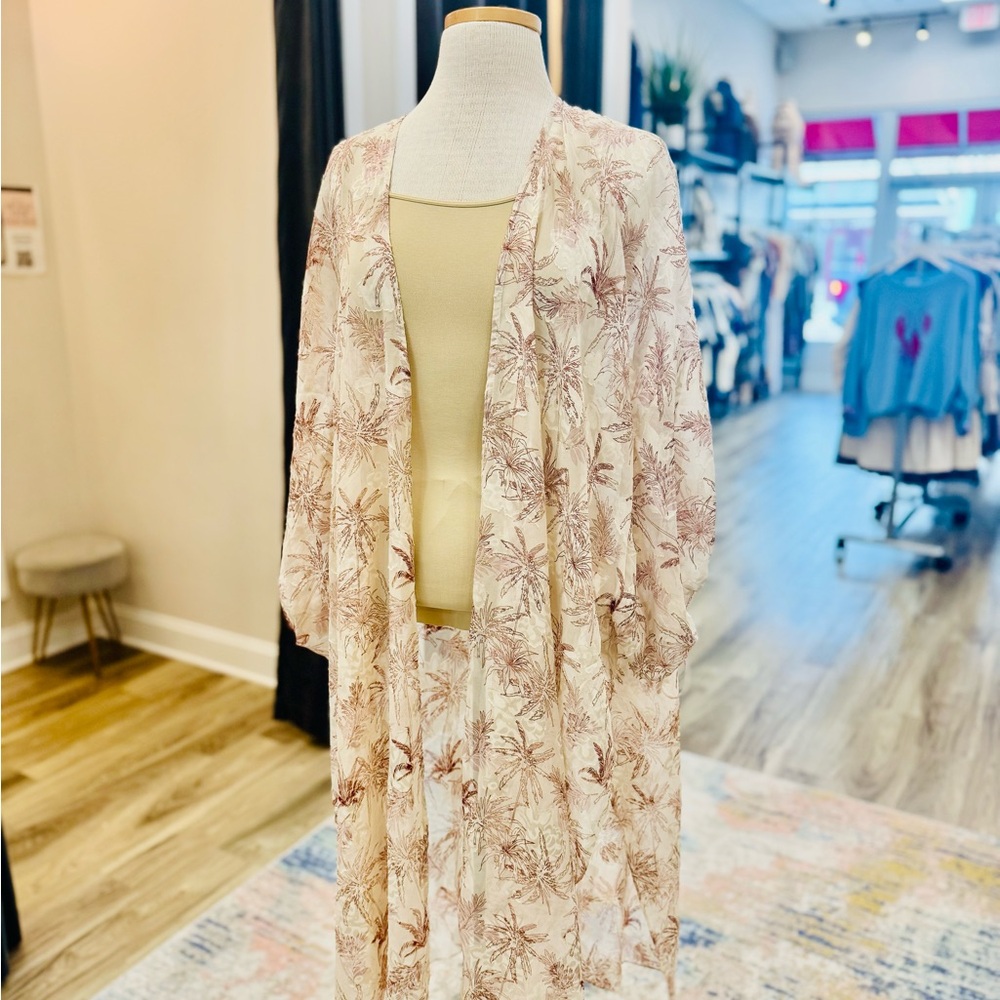 Vici Floral Kimono Cardigan in Cream and Brown